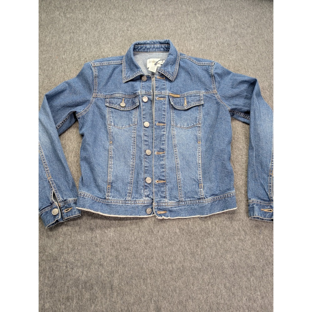 Calvin Klein Jeans Denim Trucker Jacket Medium Wash Blue Stretch Womens Size M